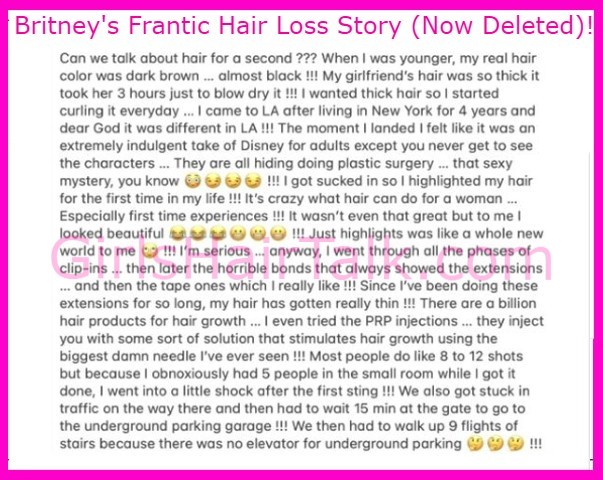 Britney Spears Hair Loss Deleted Post 