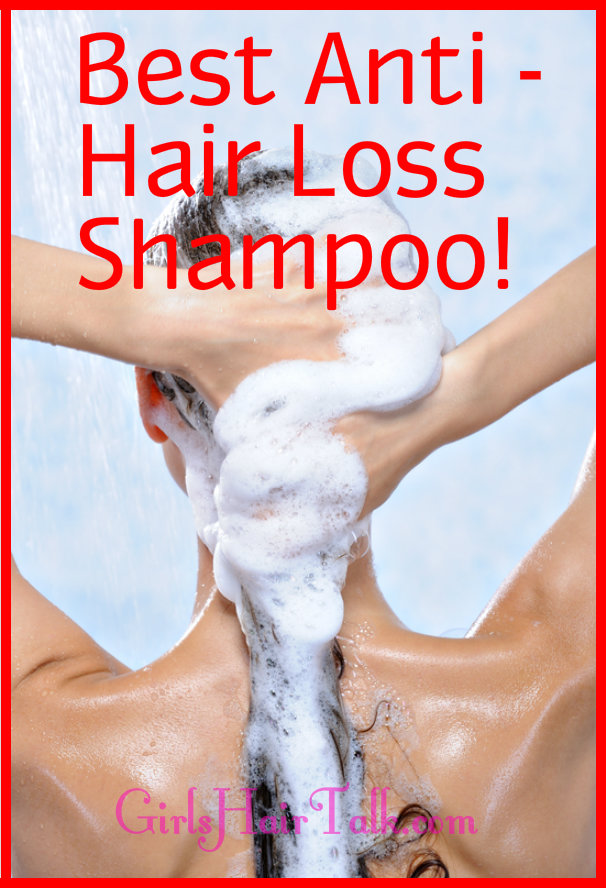 Woman in the shower rubbing anti hair loss shampoo on her head with shampoo bubbles forming.