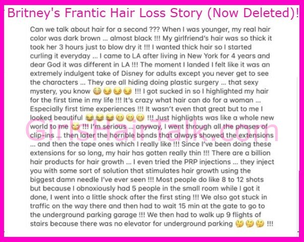 Britney Spears Hair Loss Deleted Post 