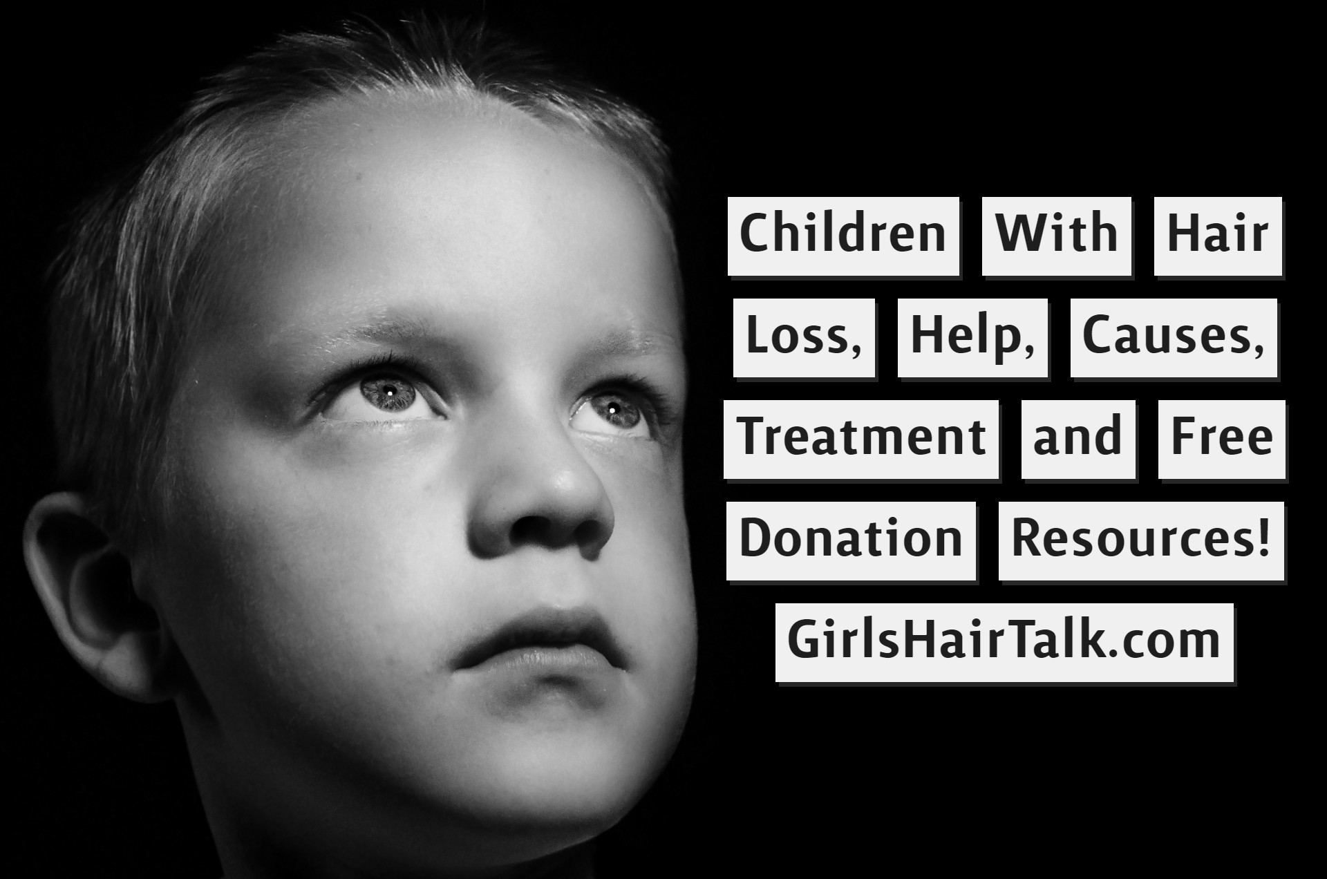 Child looking sad in the dark due to hair loss.