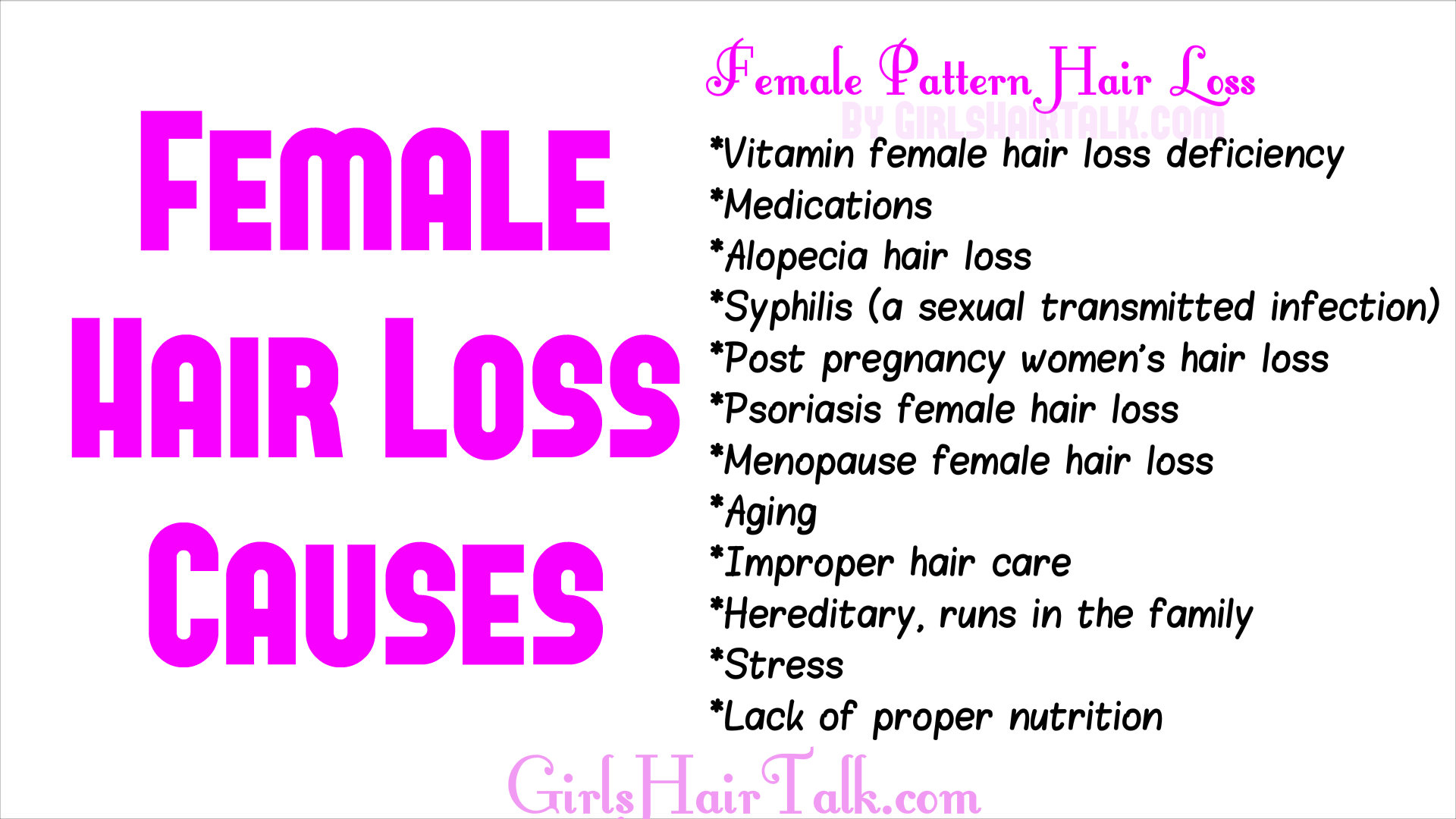 Chart of a written list of female hair loss causes.