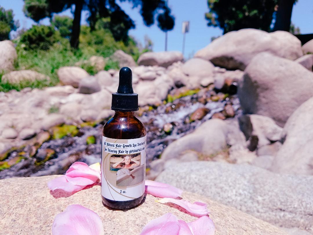 Hair loss treatment in front of a water fall.