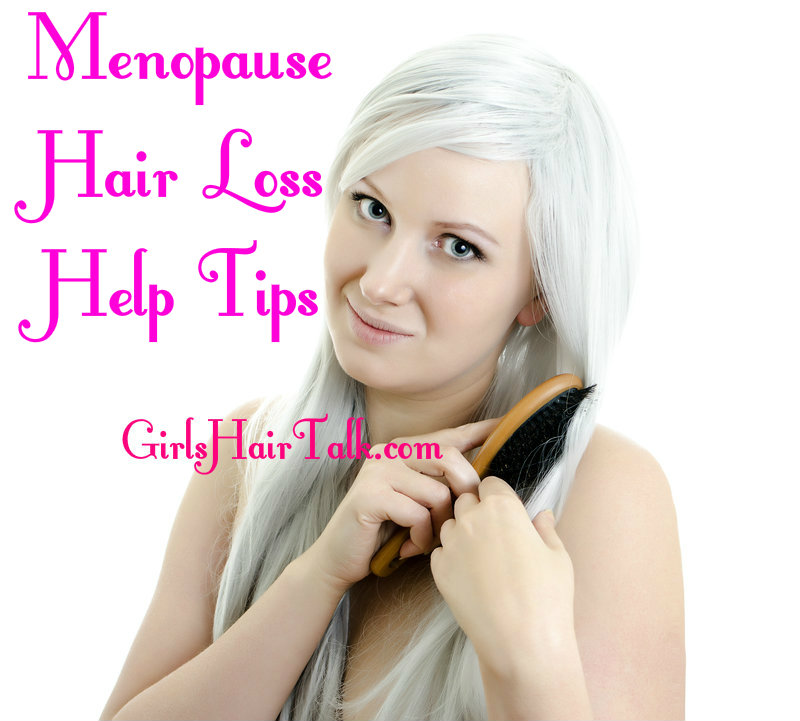 Menopause woman brushing her gray white hair.